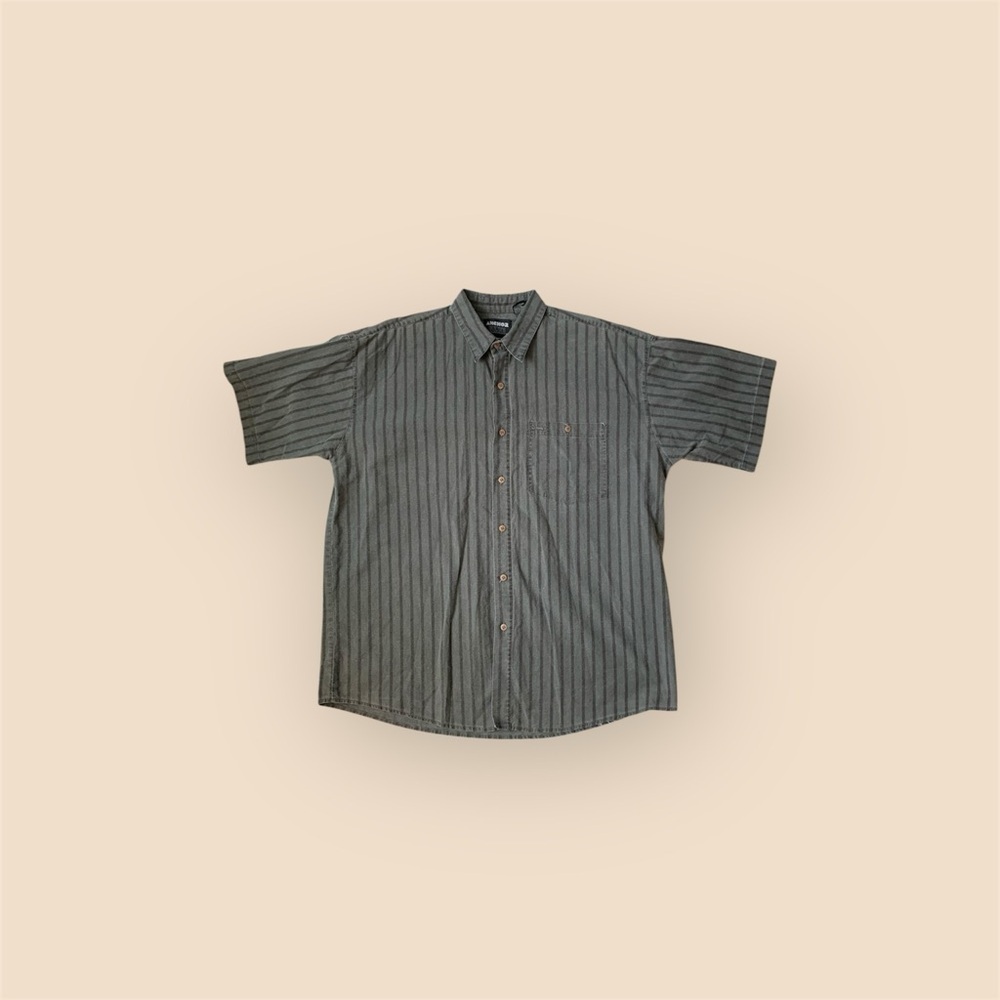 Vintage anchor blue stripes short sleeve button down shirt